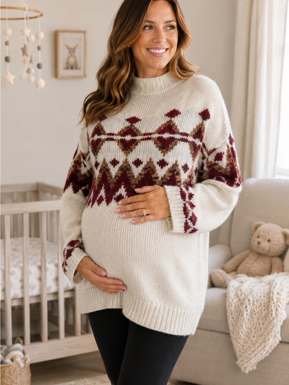Isabel Maternity Womens Size XS Sweater White Red Knit Long Sleeve Pullover